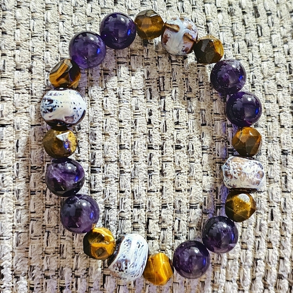 Terra Moda - Set of Gemstone, Tigers Eye and Amethyst, Size Large (male 9.5") - Picture 6 of 7